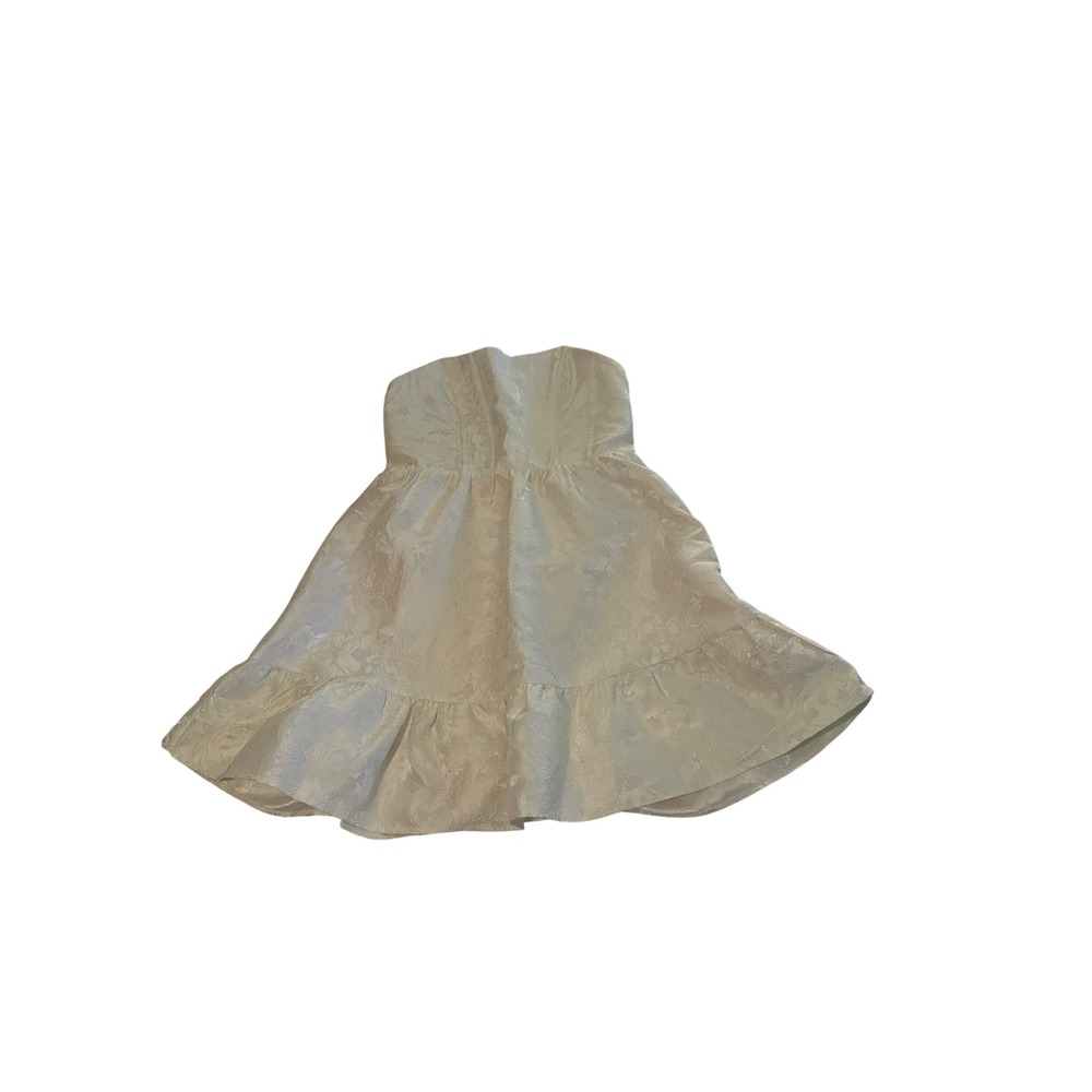 JJ's House Off White Jacquard Strapless Mini Dress‎ Lace Up Back Medium